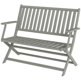 2-Person Foldable Wood Outdoor Bench with Backrest and Armrests for Garden, Porch, Park, Balcony, Gray