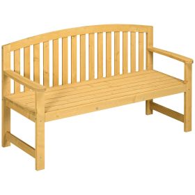 Outdoor Patio Wood Bench 56 2-Seater Slatted Seat Backrest Arm Rests Natural